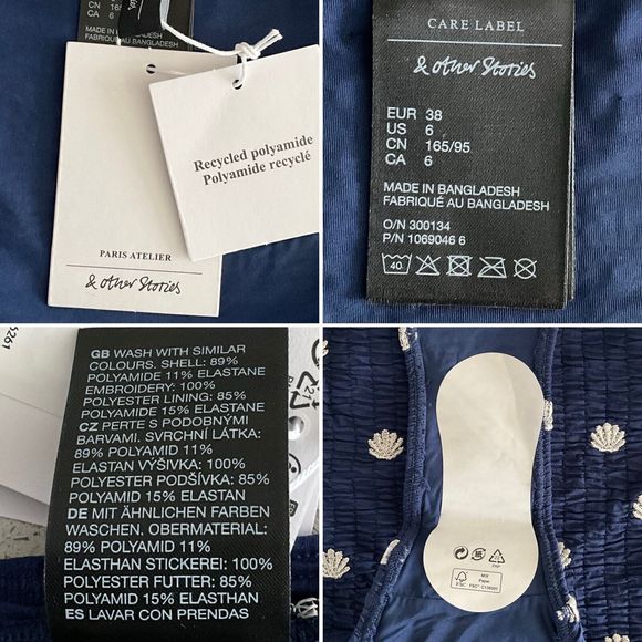 & Other Stories Bikini Size 6 Blue Shell Print High Waisted Swim Bottom - Picture 5 of 12